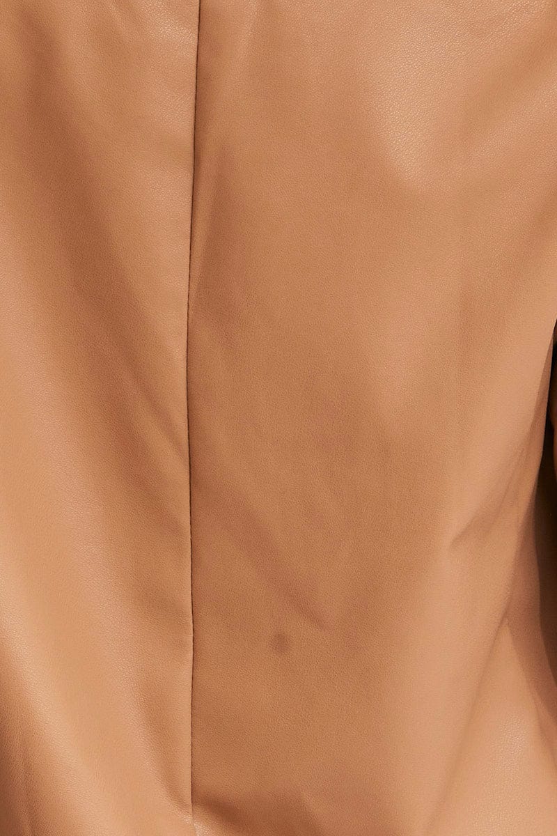 Beige Faux Leather Jacket Long Sleeve