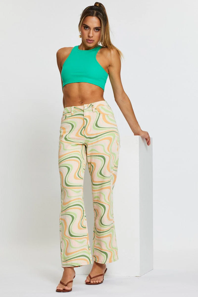 Marble Print Straight Denim Jeans High Rise