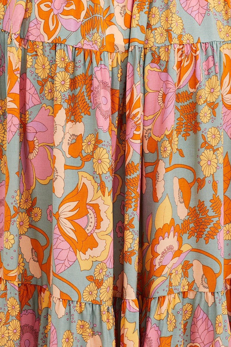 Print Dress Puff Sleeve Maxi