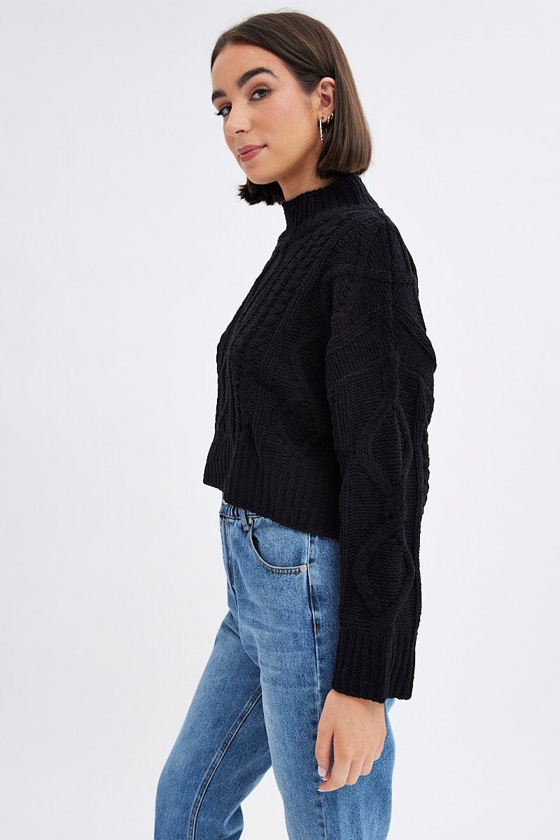 Black Cable Knit Jumper Long Sleeve