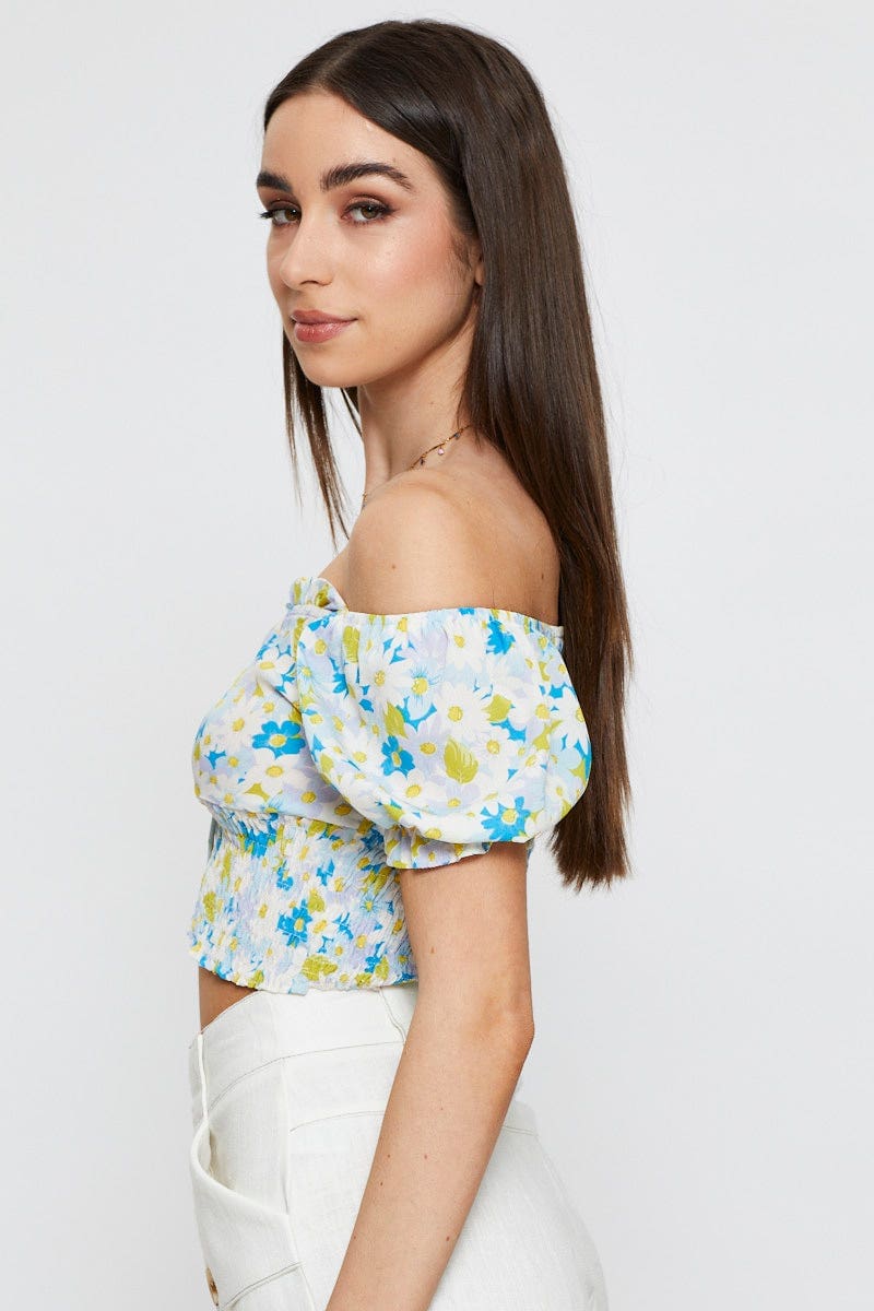 Print Crop Top Short Sleeve Sweetheart