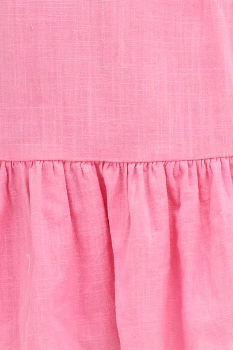 Pink Skater Dress Puff Sleeve Mini