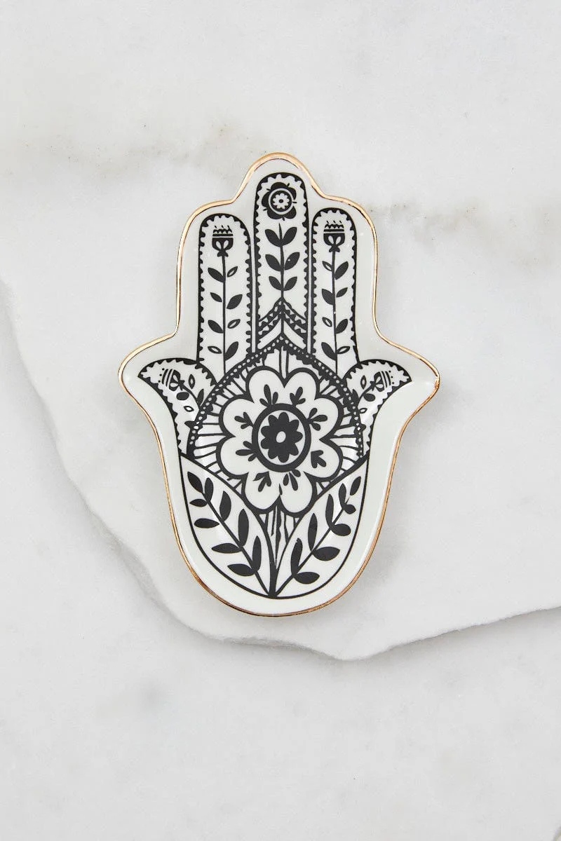 White Christmas Hamsa Hand Trinket Dish