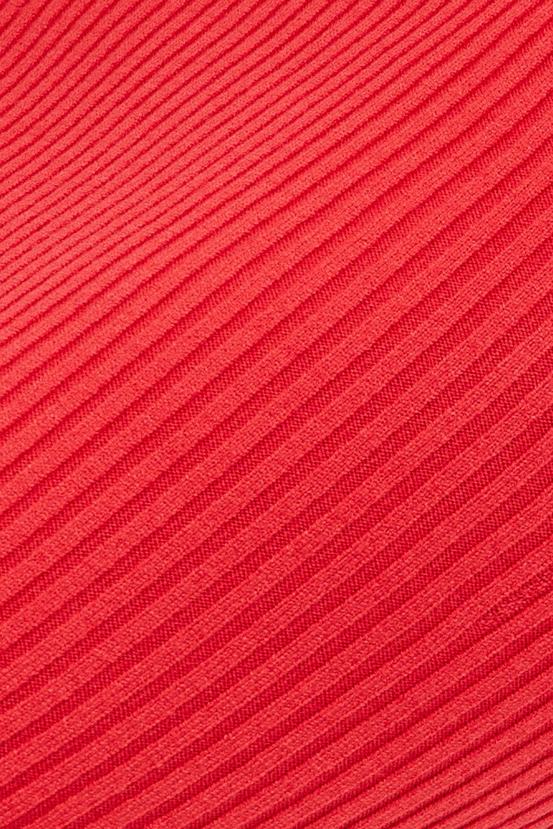 Red Bodycon Midi Dress Round Neck Knit