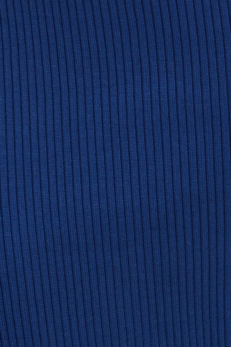 Blue Knit Midi Dress Sleeveless Scoop Neck Bodycon Rib