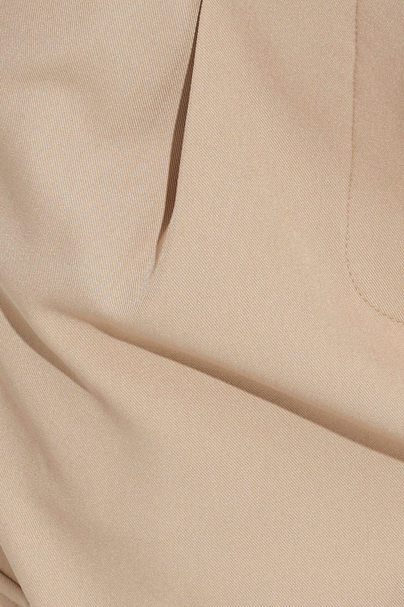 Beige Wide Leg Pants High Rise Cargo Tailored