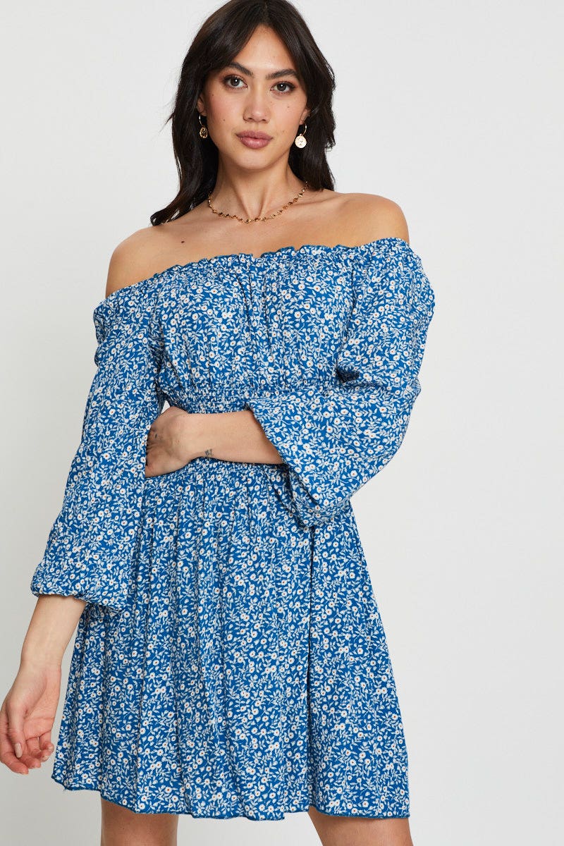 Print Mini Dress Off Shoulder