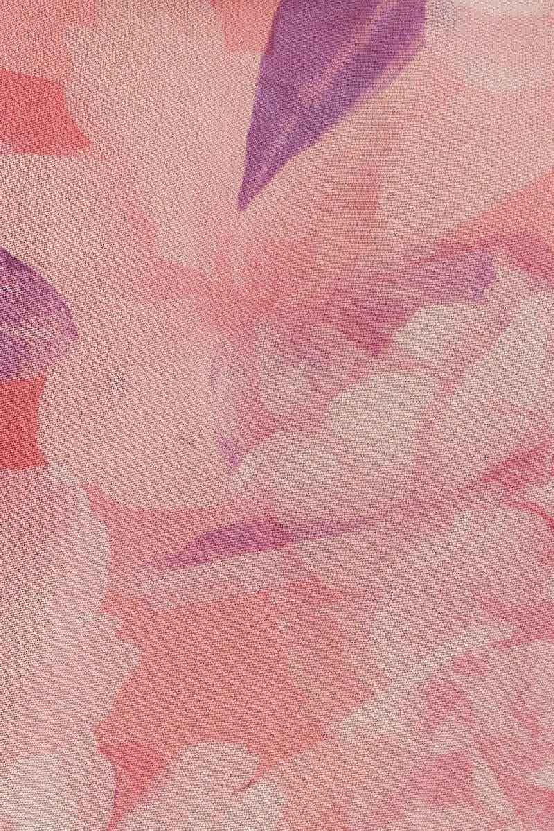 Pink Floral Bolero Flare Long Sleeve V Neck Floral Chiffon