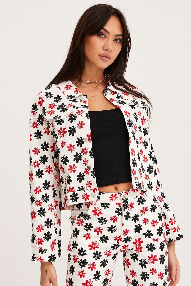 Print Crop Jacket Long Sleeve