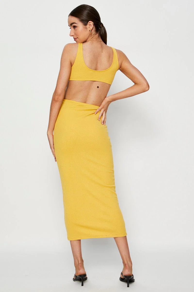 Orange Midi Dress Ribbed Cut Out
