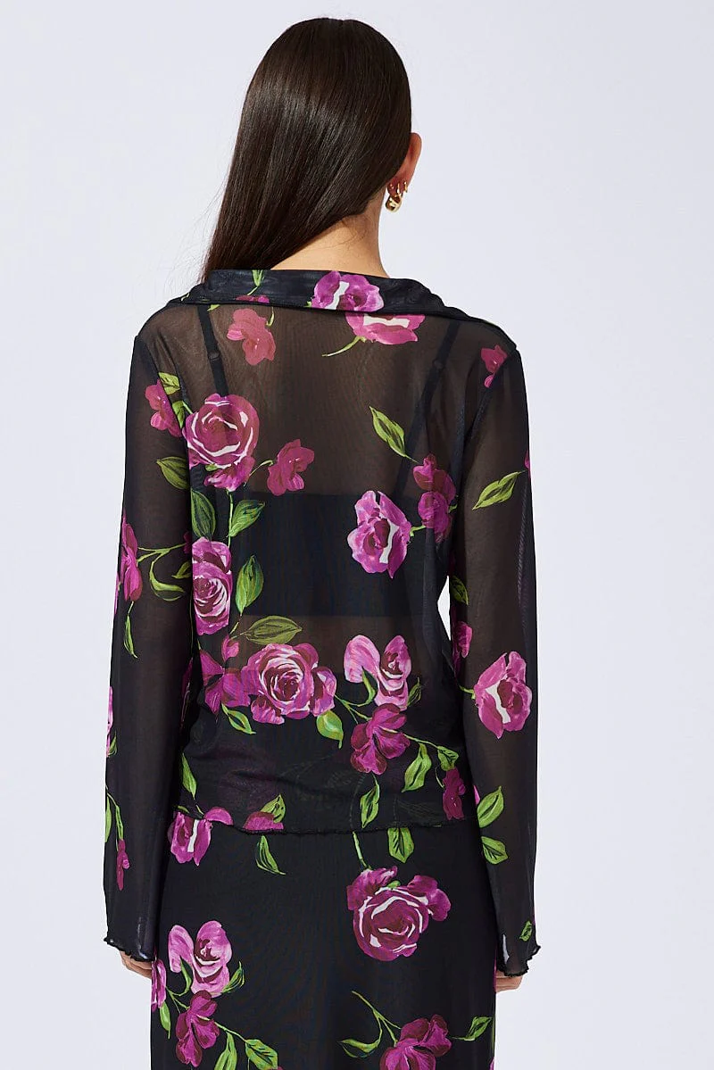 Black Floral Cardigan Long Sleeve