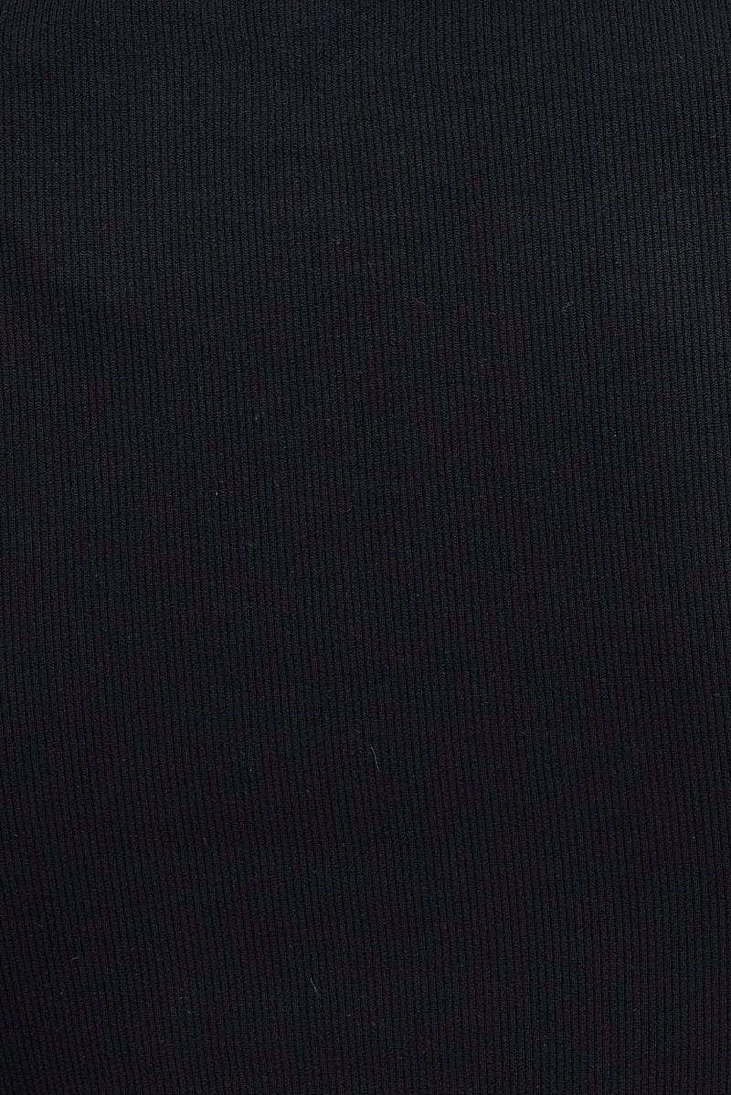 Black Top Long Sleeve Distress Seamless Round Neck Rib