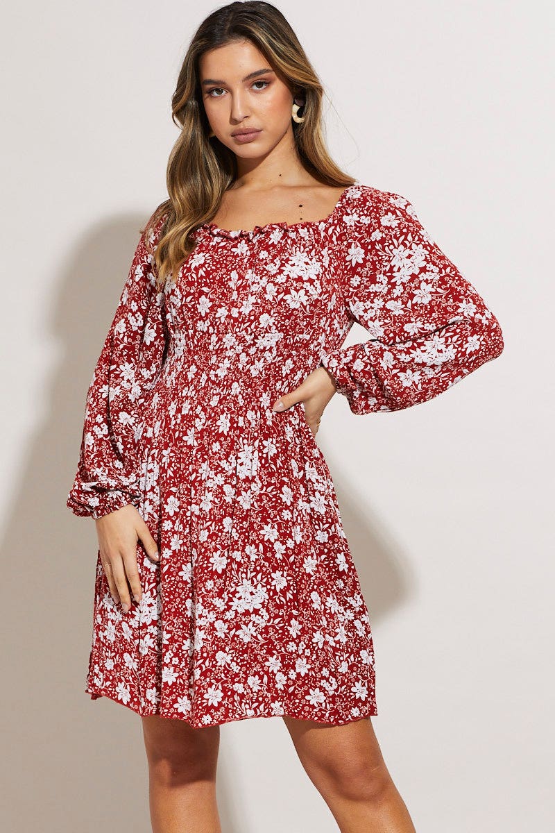 Print Mini Dress Long Sleeve