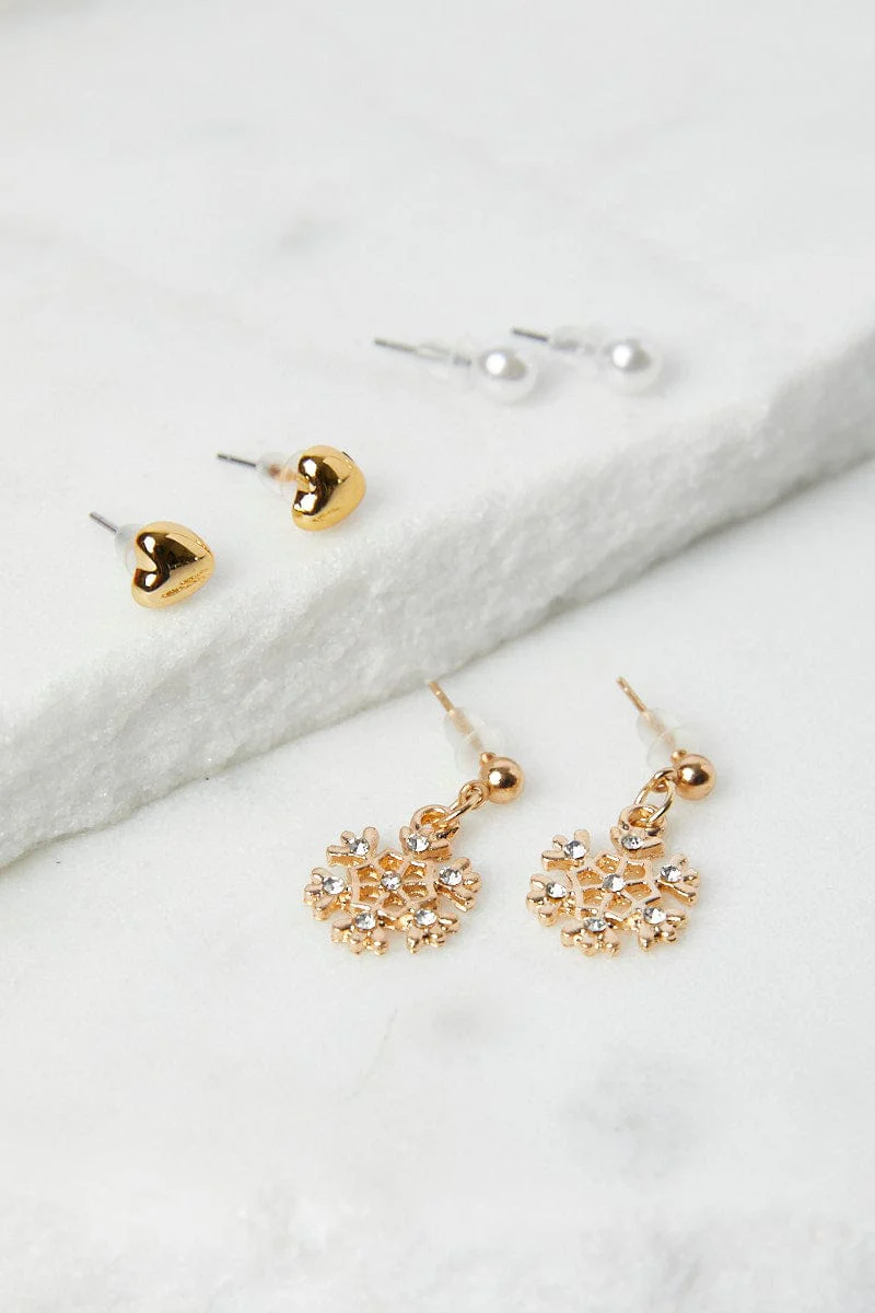 Gold Christmas Earrings Set
