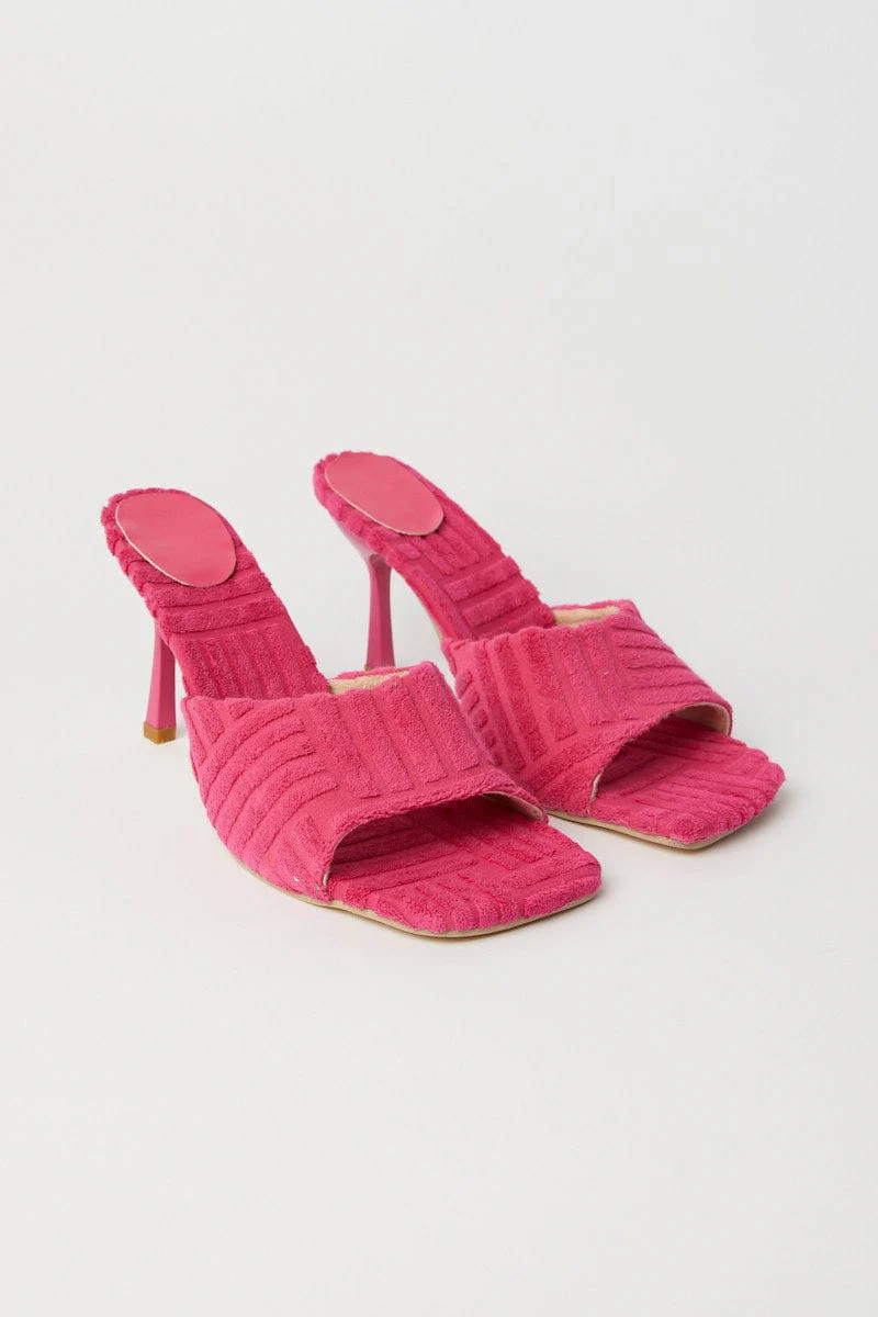 Pink Toweling Detail Mules