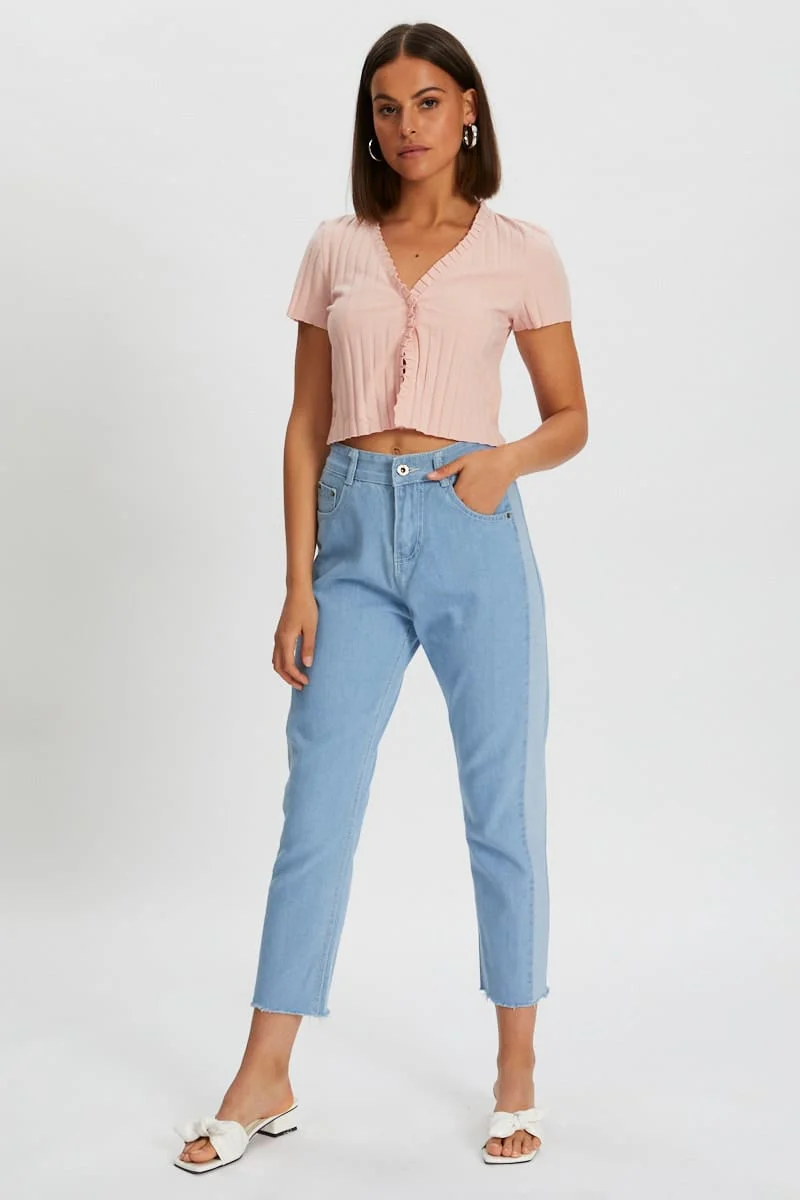 Pink Ribbed Open Front Top