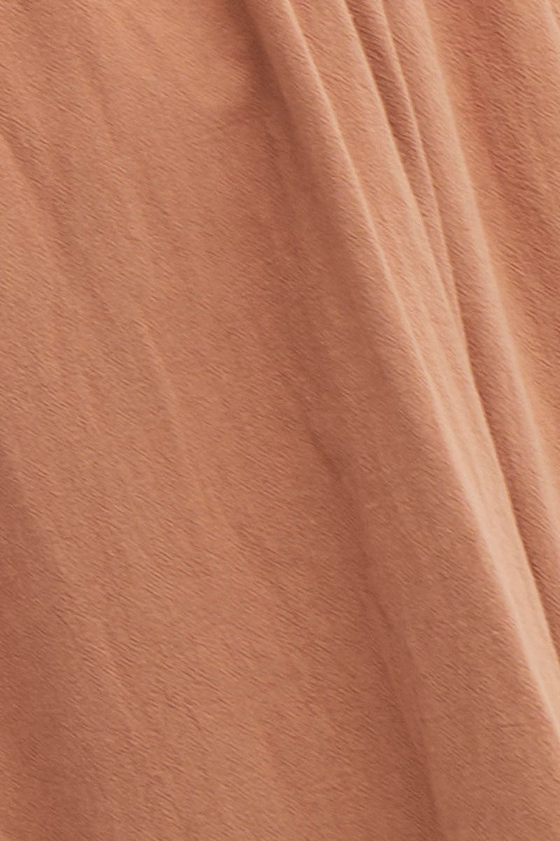 Brown Short Sleeve Ruched Midi Dress