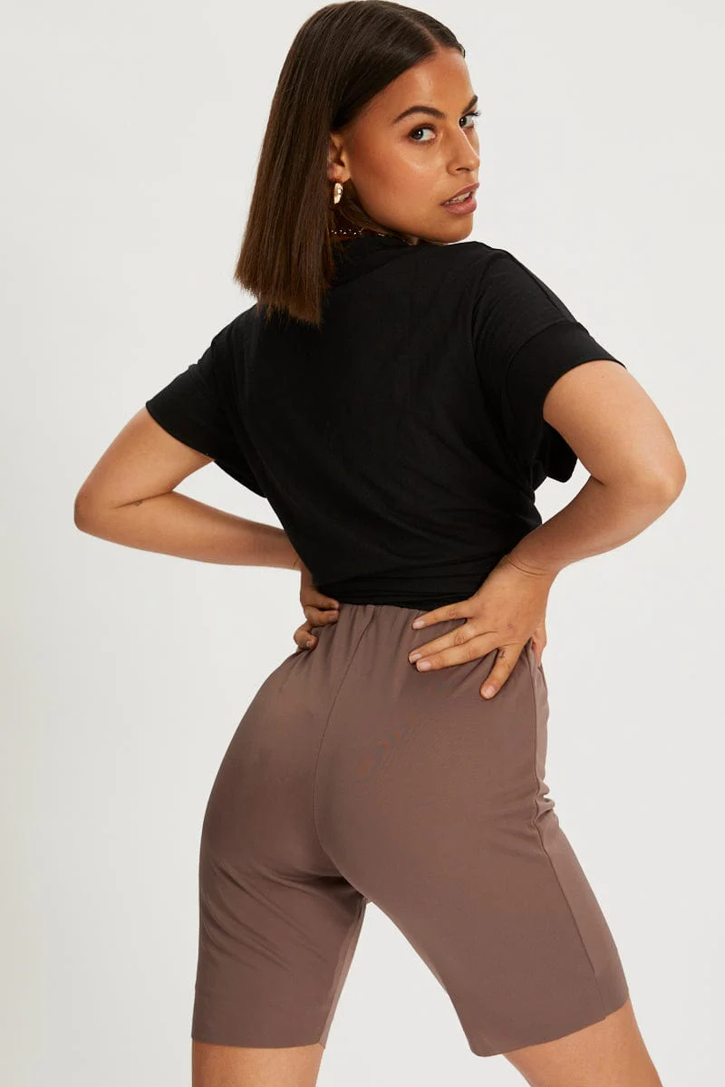 Brown Double Layer Slinky Bike Short