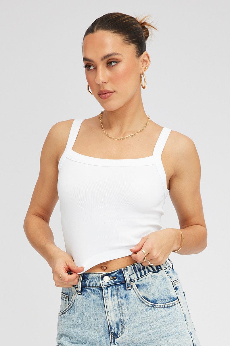 White Singlet Top Round Neck Seamles