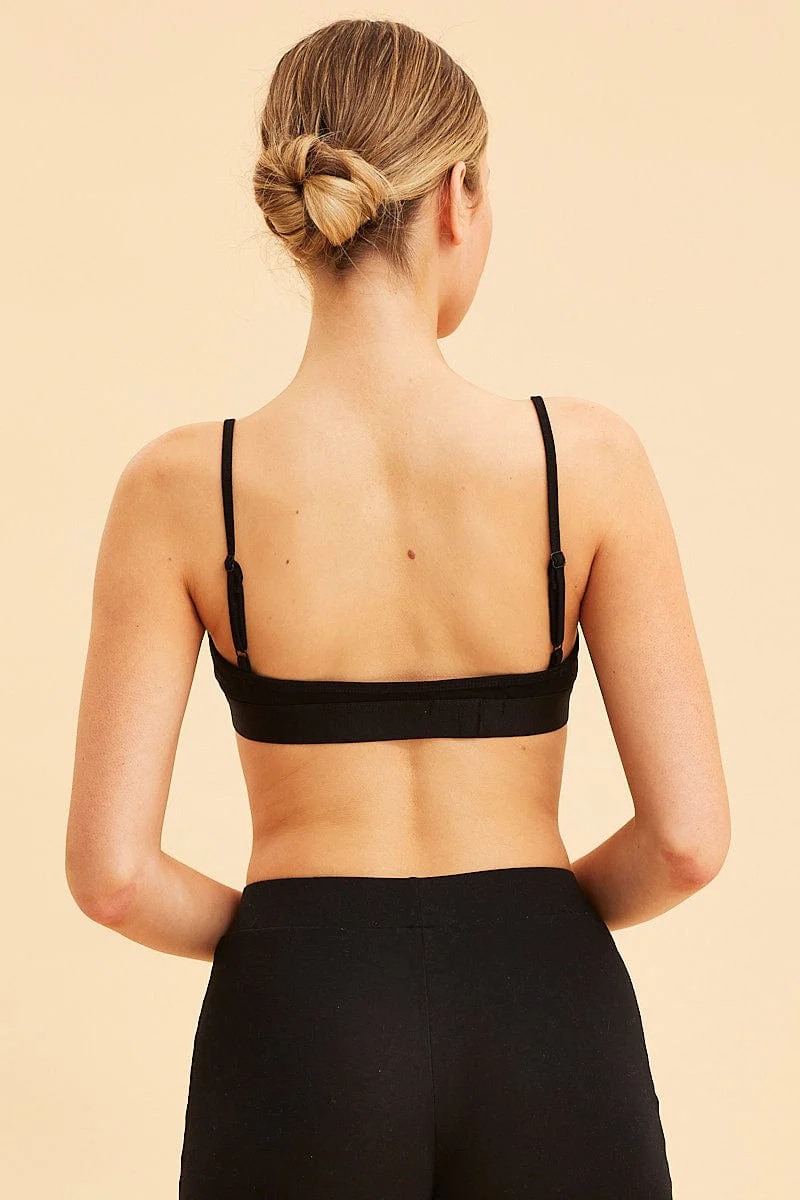 Black Triangle Bralette Cotton Stretch Seam Detail