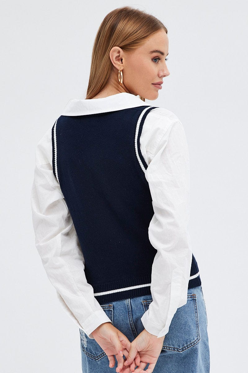 Blue Knit Vest V neck