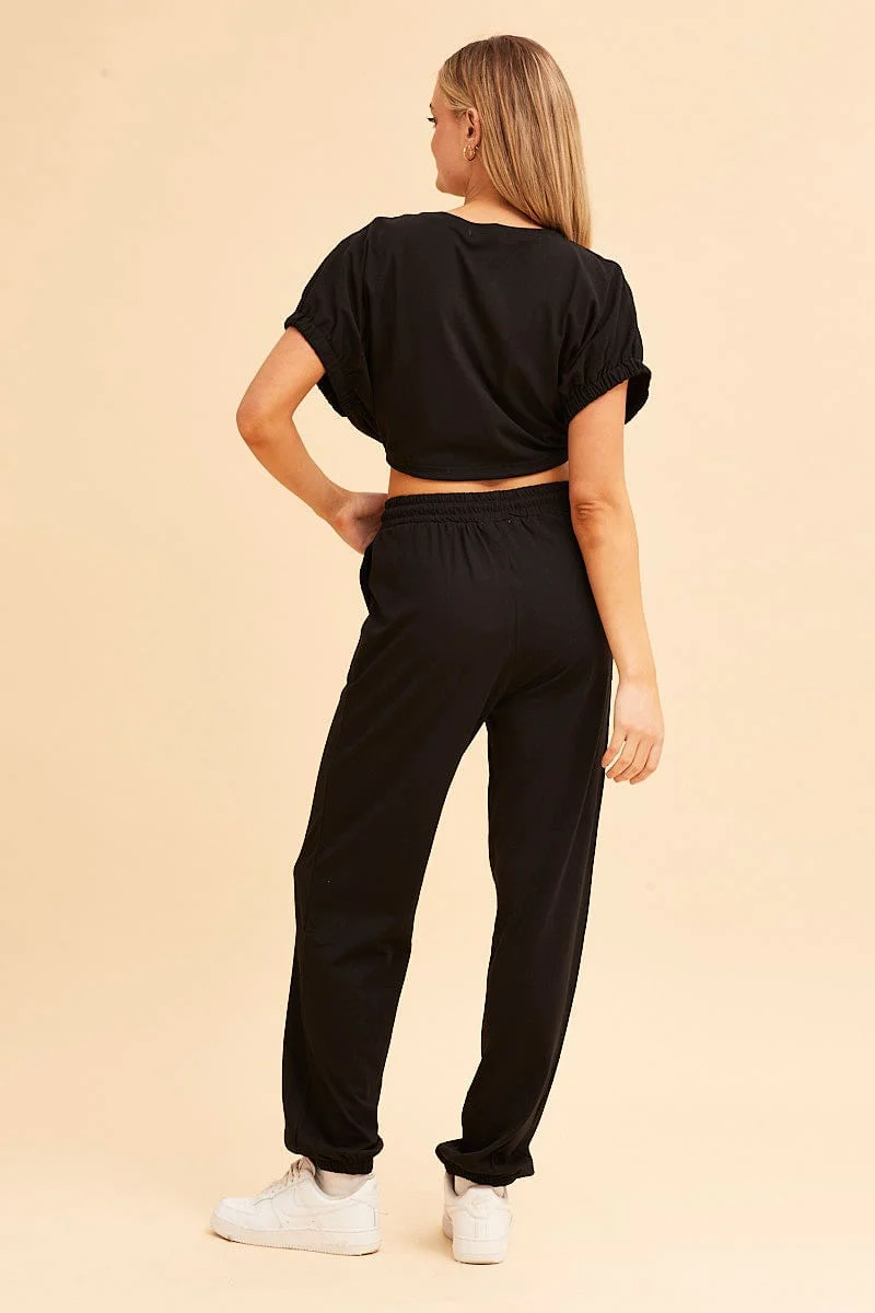 Black Jamie Cotton Jersey Lounge Pants