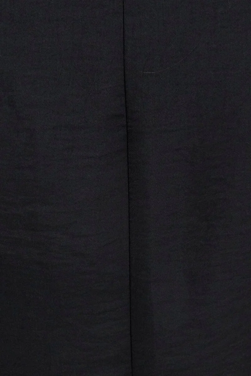 Black Midi Dress Short Sleeve Tie Back Satin