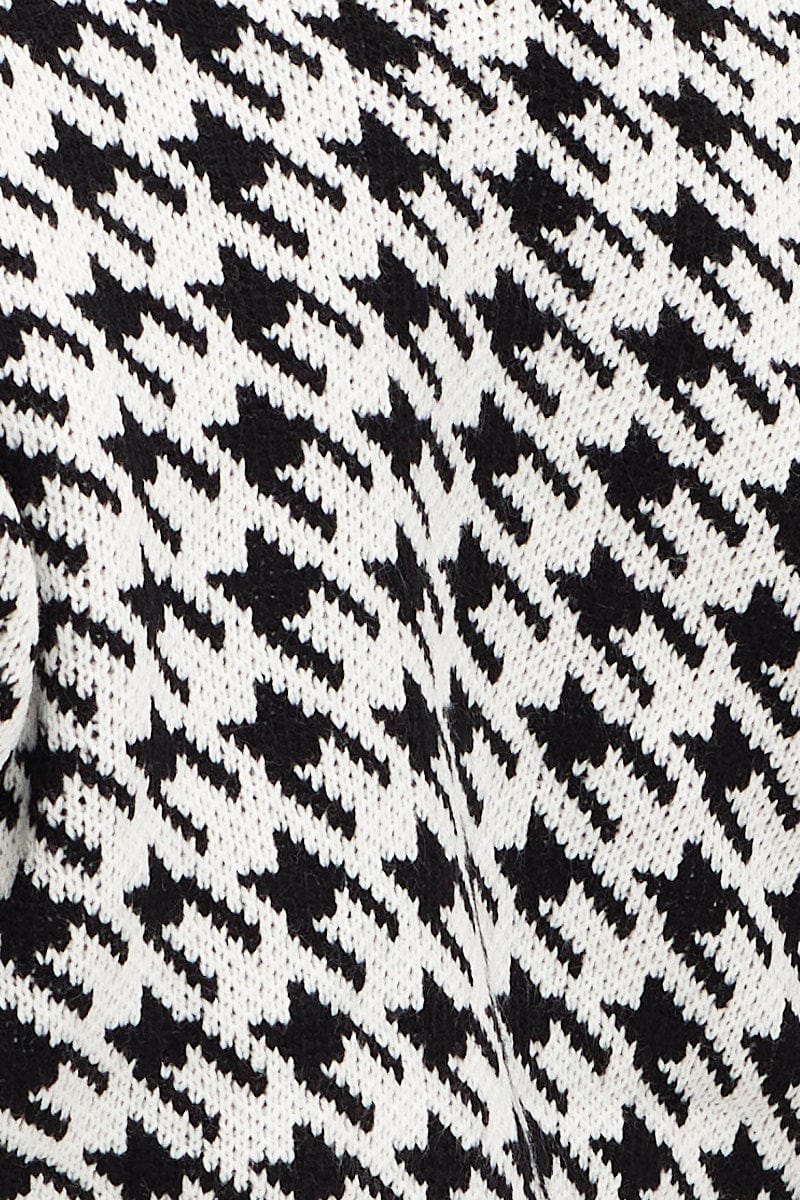 Check Knit Cardigan Long Sleeve Crop Relaxed