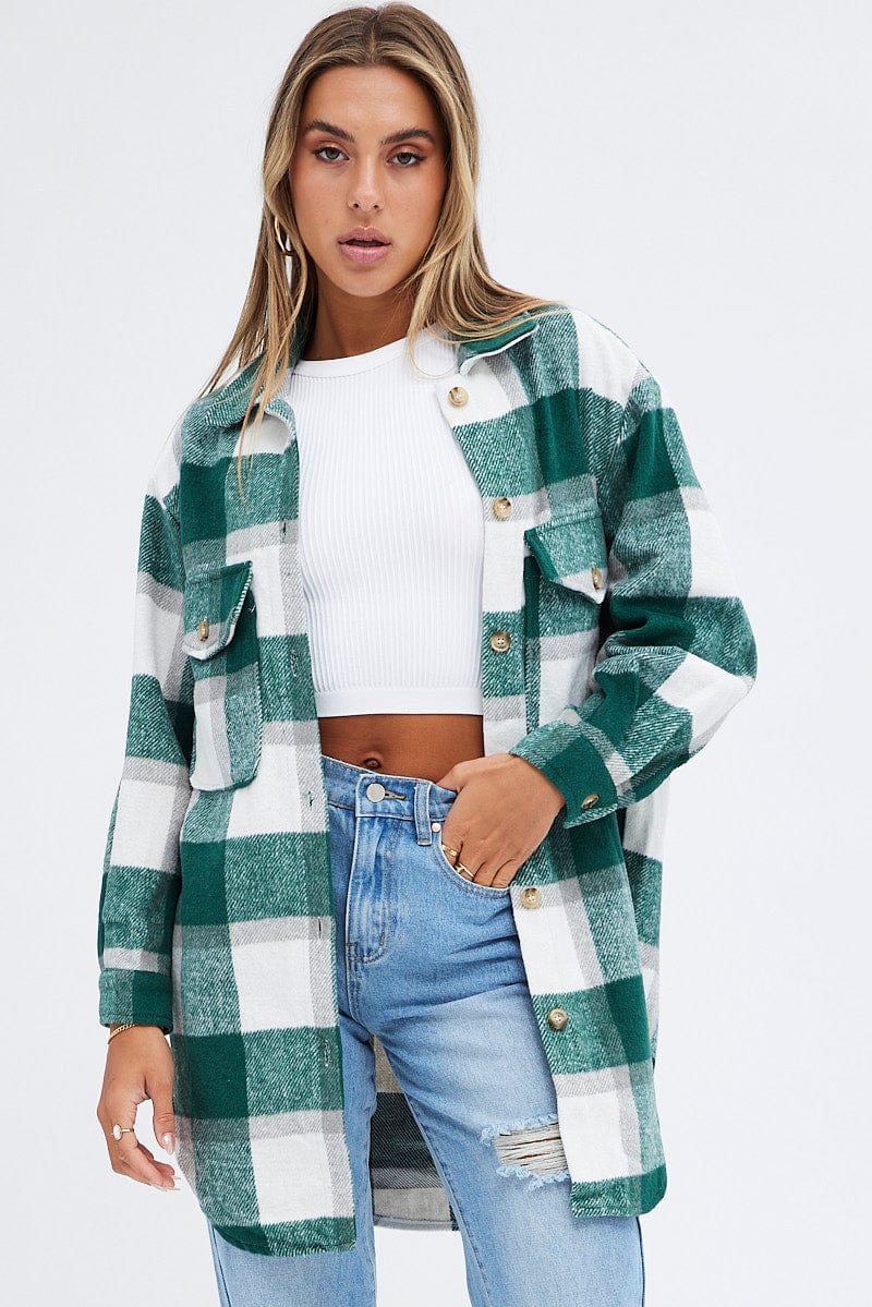 Green Check Print Shirt Long Sleeve