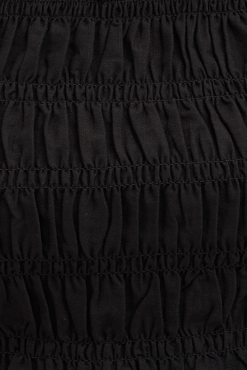 Black Short Sleeve Frilled Edge Shirred Crop Top