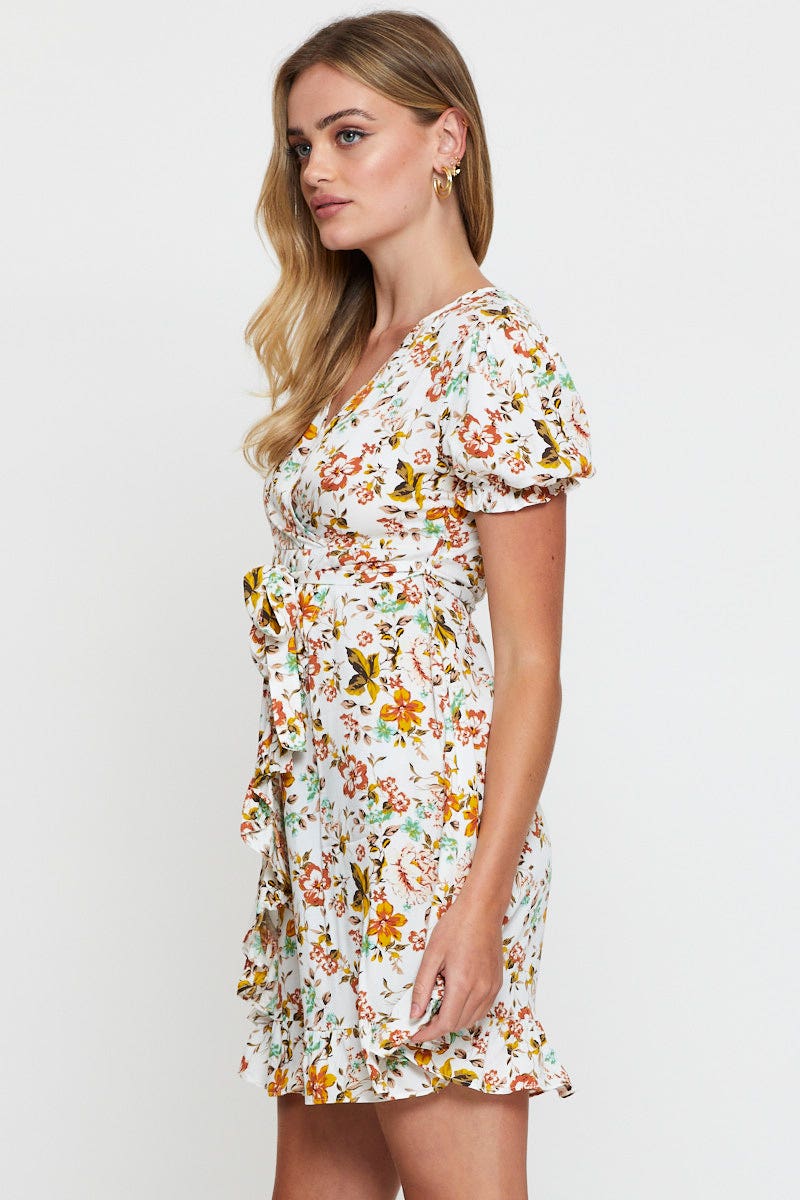 Print Mini Dress Short Sleeve Fit And Flare