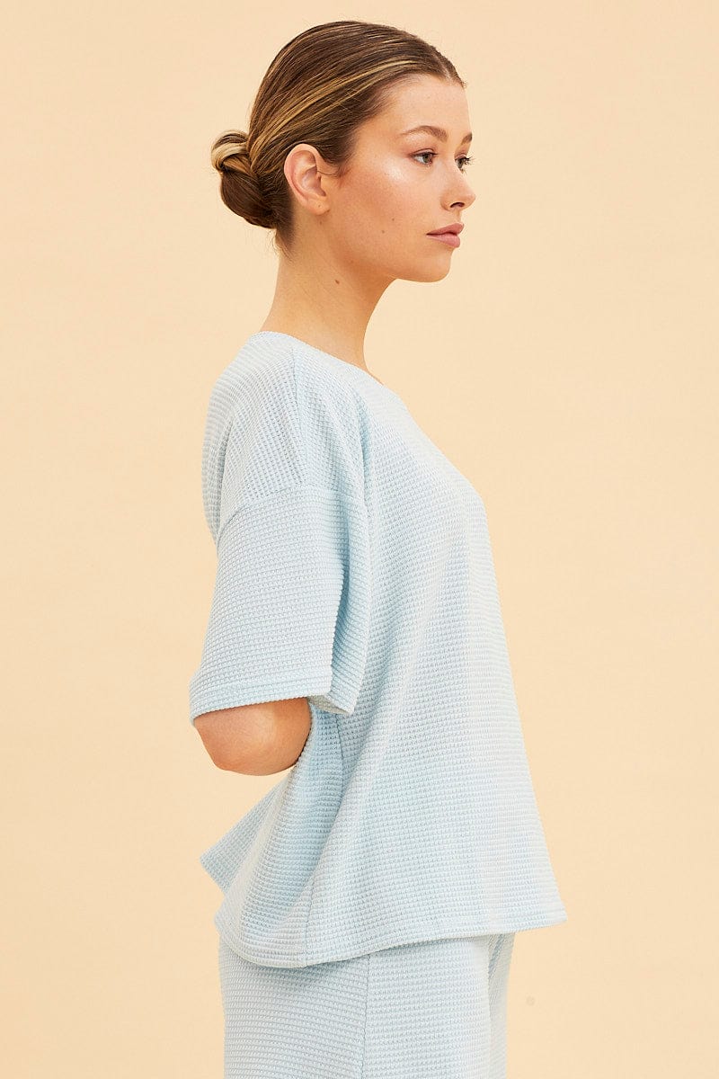 Blue Lounge T-Shirt Waffle Crew Neck Short Sleeve