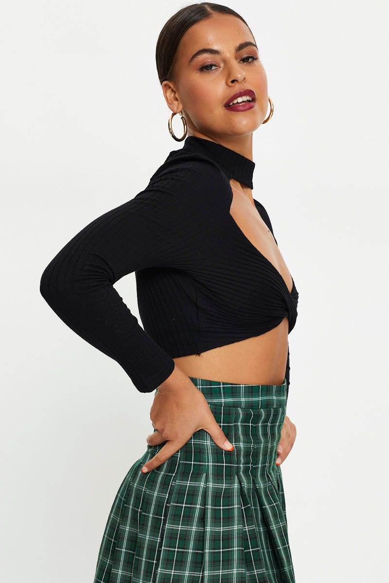 Black Twist Front Cut Out Shrug Top