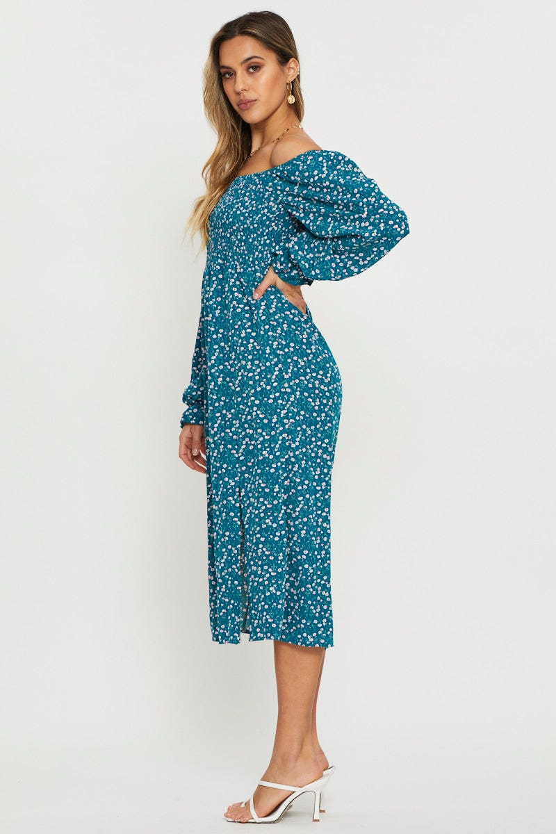 Print Midi Dress Off Shoulder