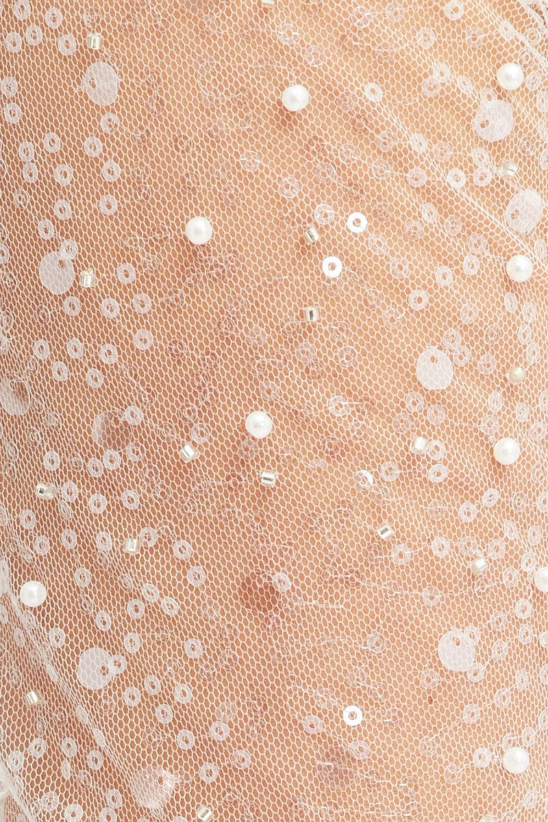 White Bodycon Dress Beaded Embellished Bell Mesh Sleeve