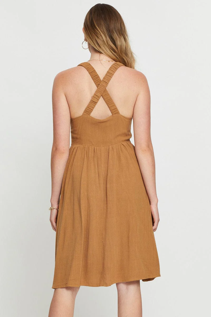 Beige Midi Dress Linen
