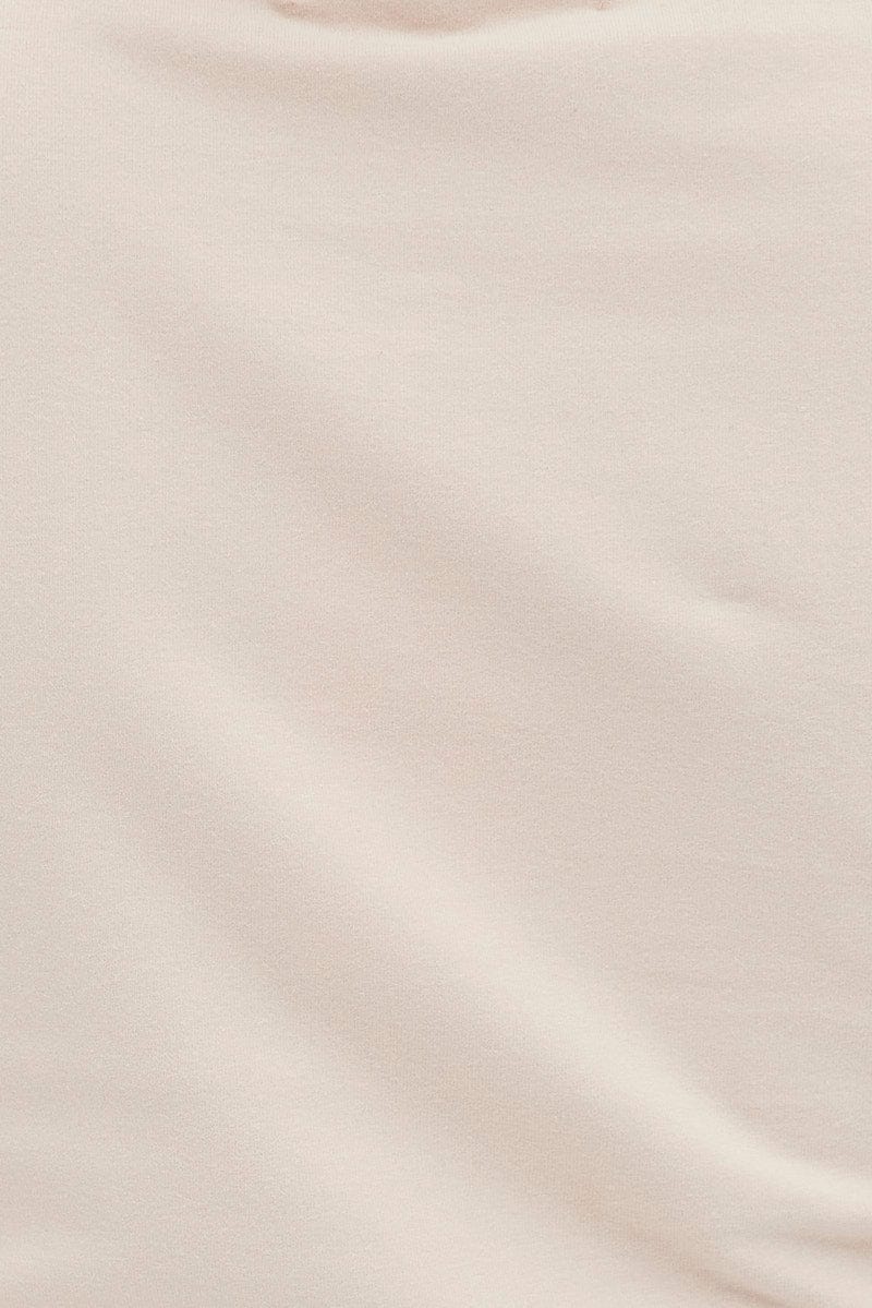 Beige Crop Top Short Sleeve Crew Neck Keyhole Cotton