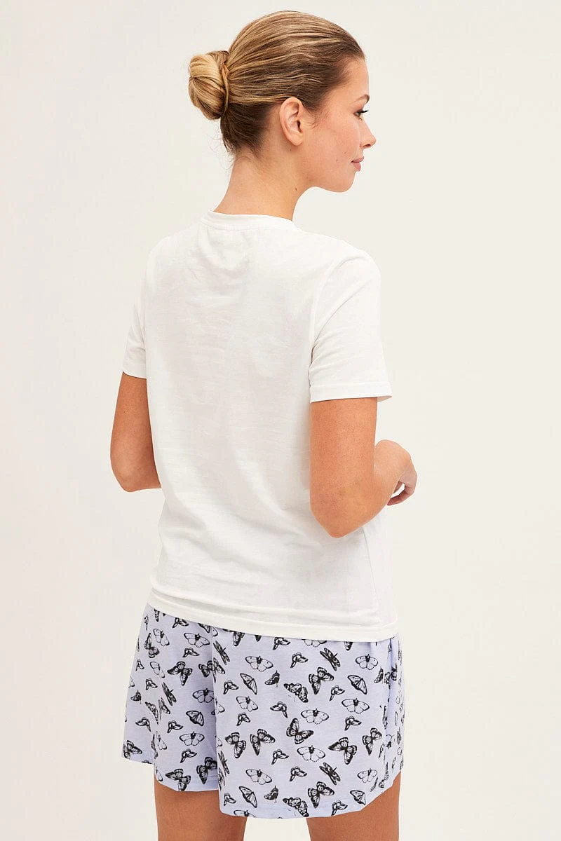 Blue Print Pyjamas Set Short Sleeve Top & Shorts