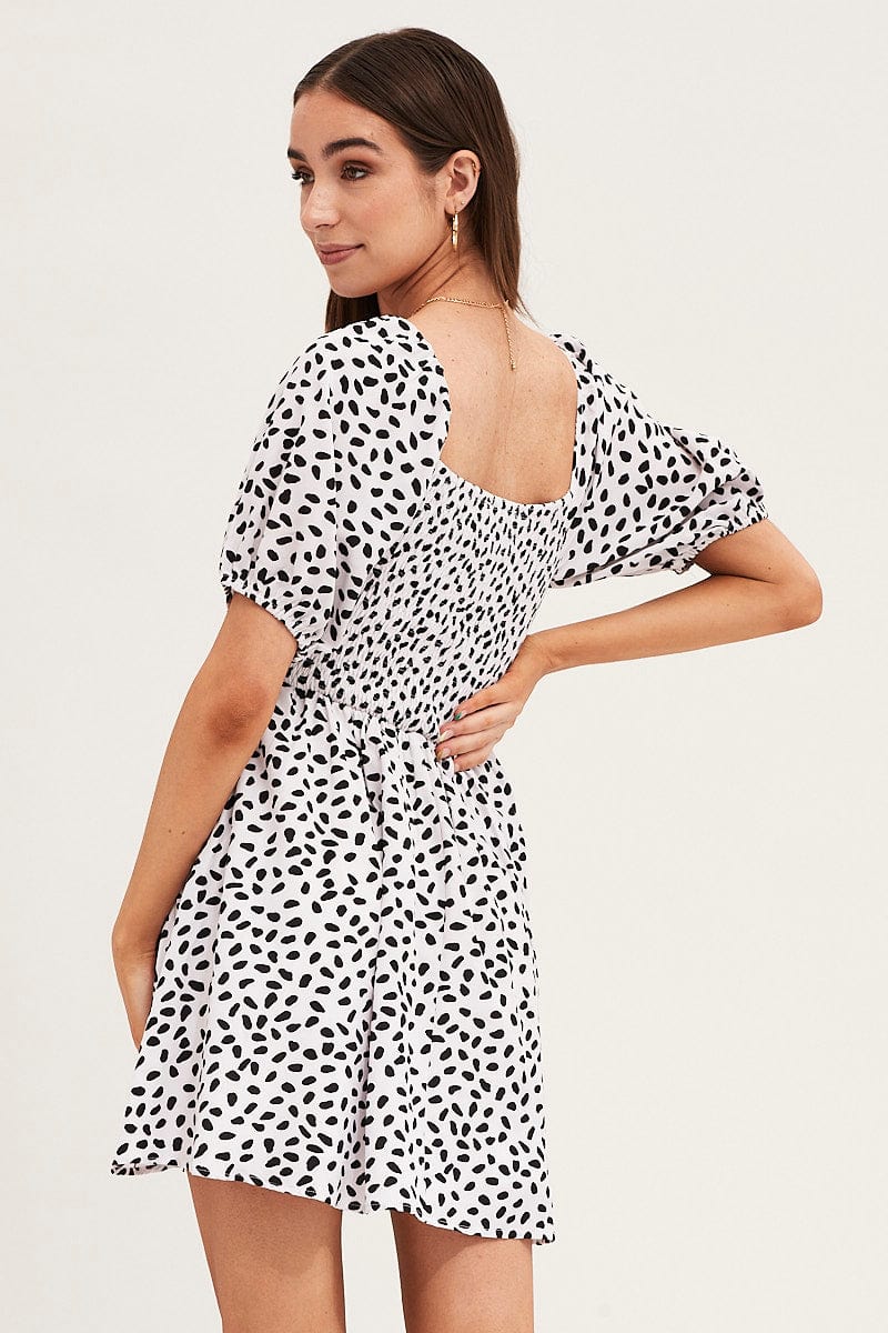 Print Puff Sleeve Skater Dress