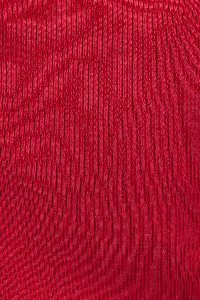 Red Knit Top Lace up Detail