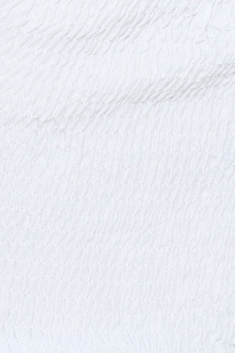 White Crop Top Short Sleeve Square Neck Shirred Waist