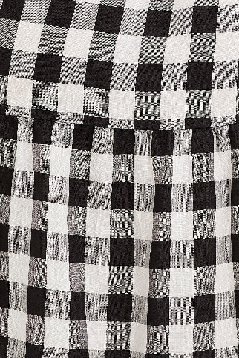 Check Tied Shoulder Midi Dress