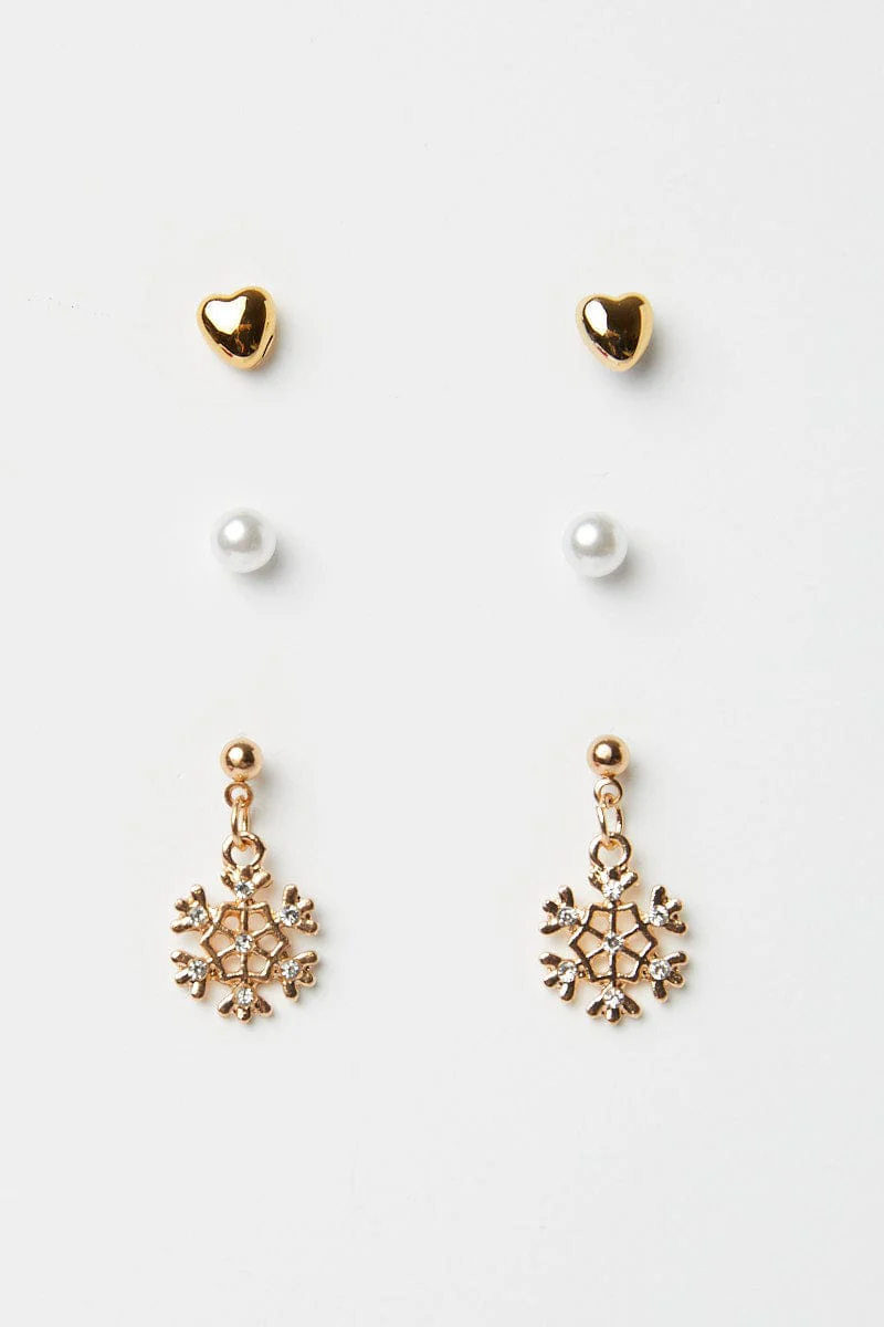 Gold Christmas Earrings Set