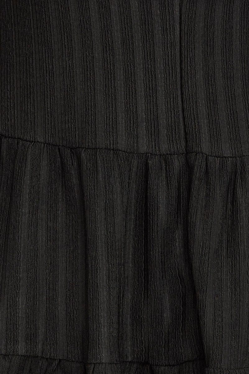 Black Fit And Flare Dress Mini Textured Fabric