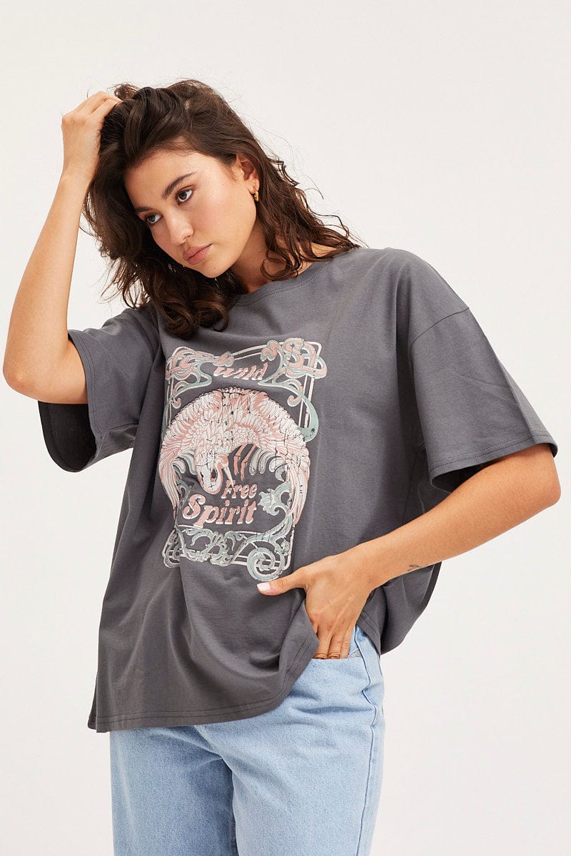 Grey Unisex T Shirt Short Sleeve Oversized Crew Neck