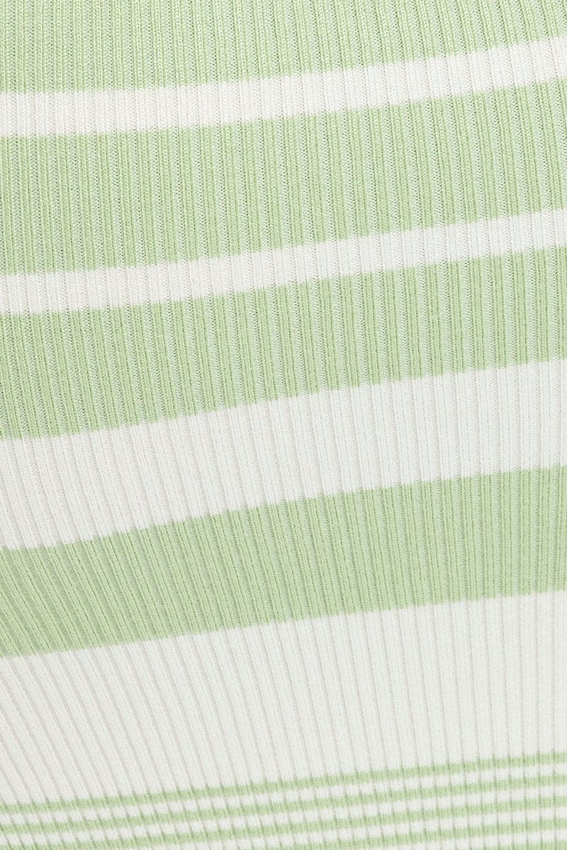 Green Stripe Knit Dress Square Neck Sleeveless Midi