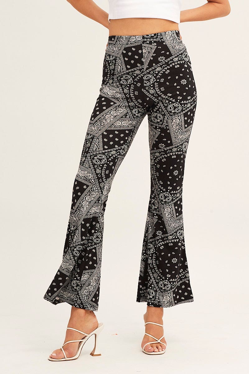 Boho Print Flare Pant Mid Rise Print