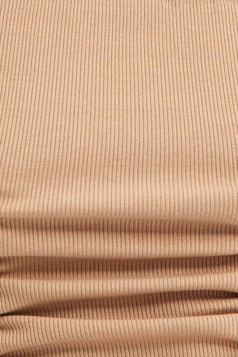 Beige Ruched Crop Top Long Sleeve