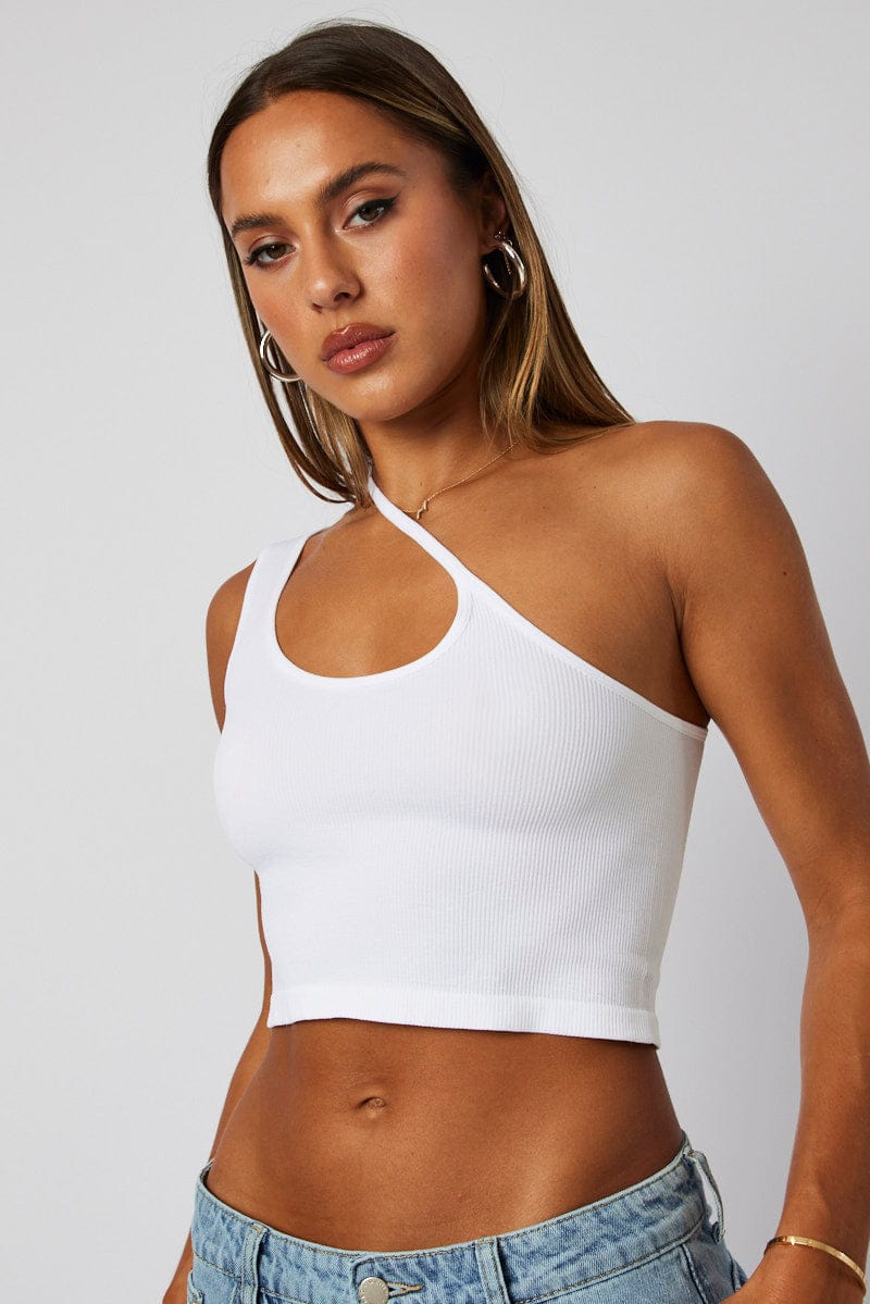 White Crop Top Singlet Seamless