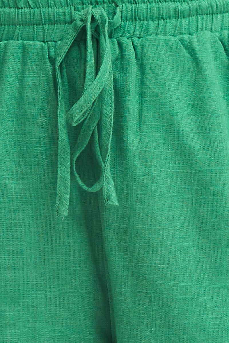 Green Mini Shorts High Rise Linen Blend
